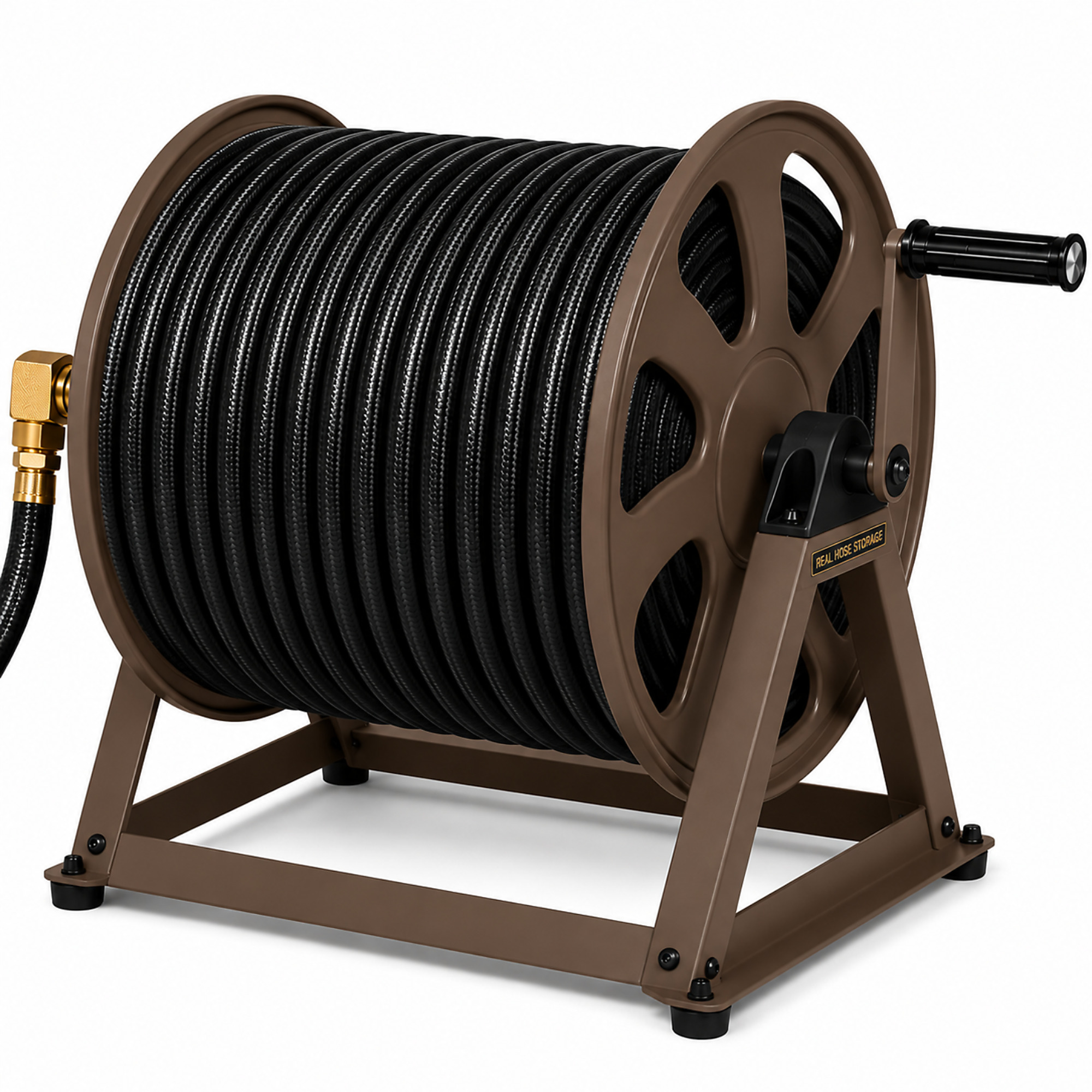 Real Hose Storage Dual Foor and Wall Mount Hose Reel - 200ft Hose Capacity - Brown